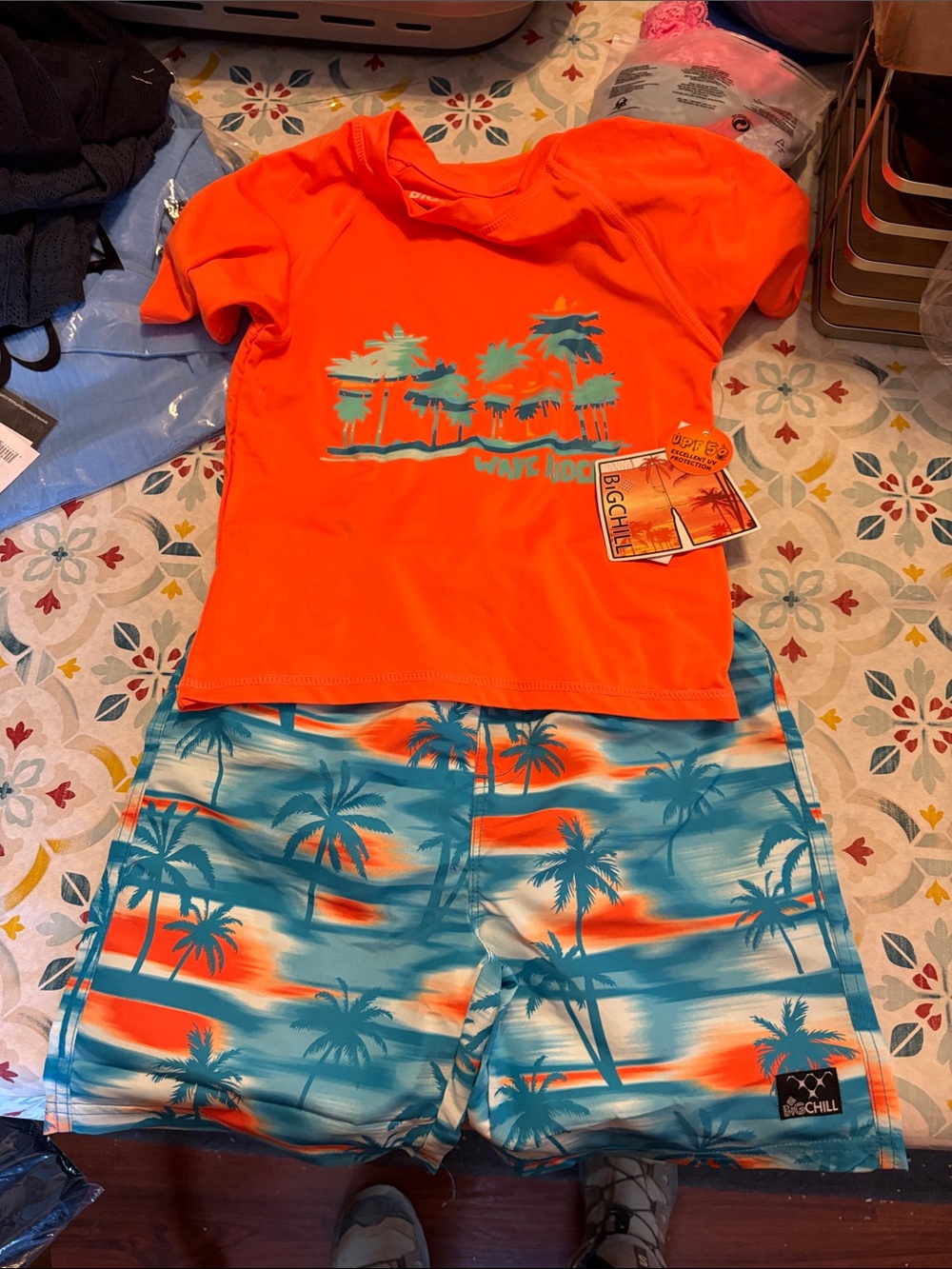 Big Chill Kids Swim Set - Orange & Teal Palm Print